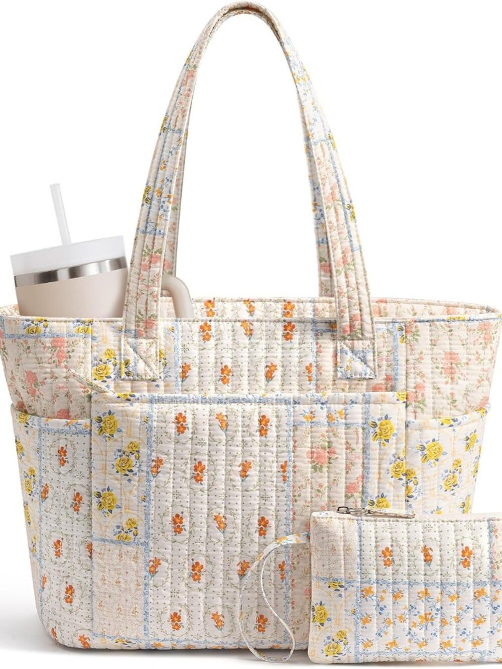 Quilted Tote Bag for Women Teacher Nurse Cotton Laptop Work Tote